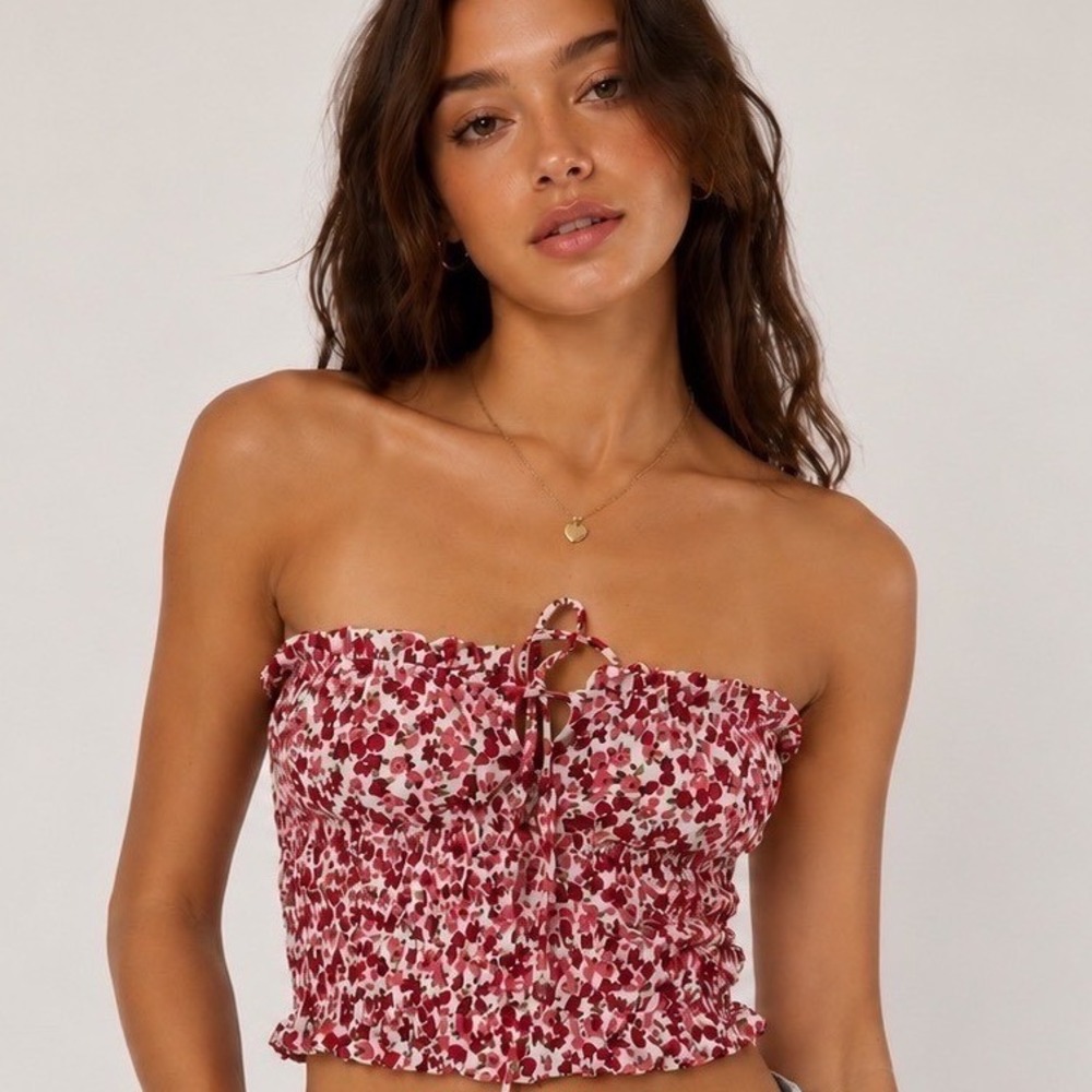 Urban Outfitters Floral Rose Print Smocked Tube Top Strapless Crop Small